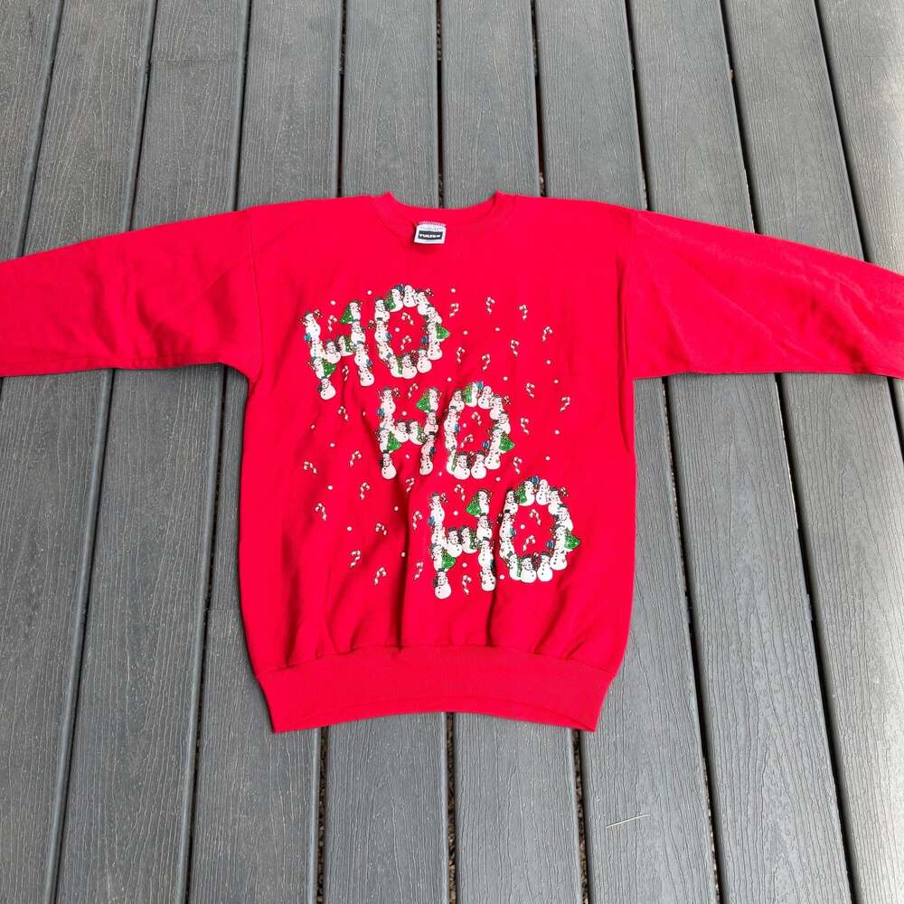 Vintage 80s 90s Tultex MBC Ho Ho Ho Christmas Graphic Crewneck Sweatshirt Large